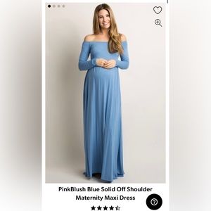 PinkBlush Blue Solid Off Shoulder Maternity Maxi Dress